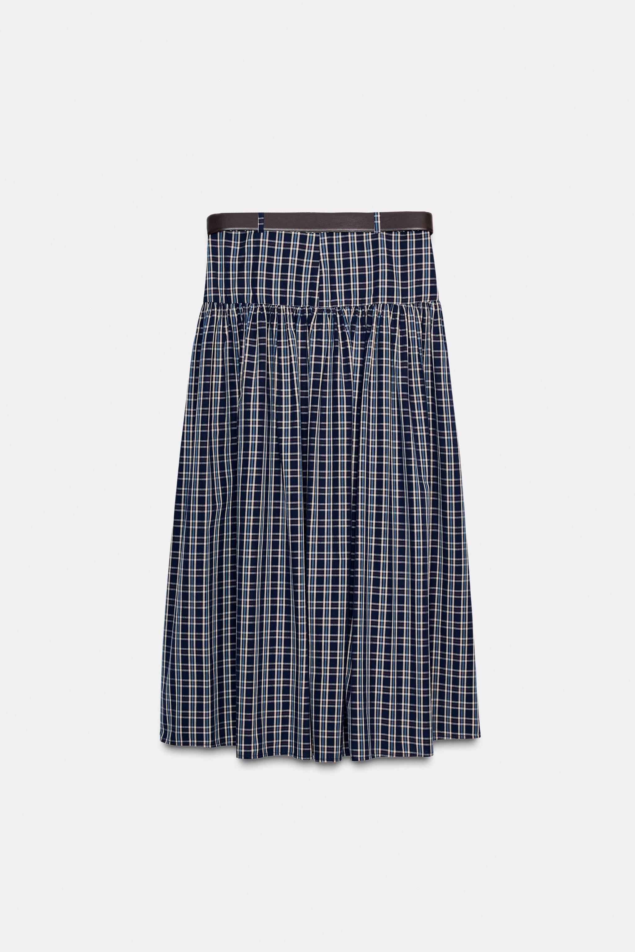 PLAID MIDI SKIRT WITH BELT